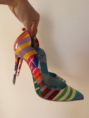 Christian Louboutin Multicolor Striped Hot Chick Leather Pumps Heels Size 38.5